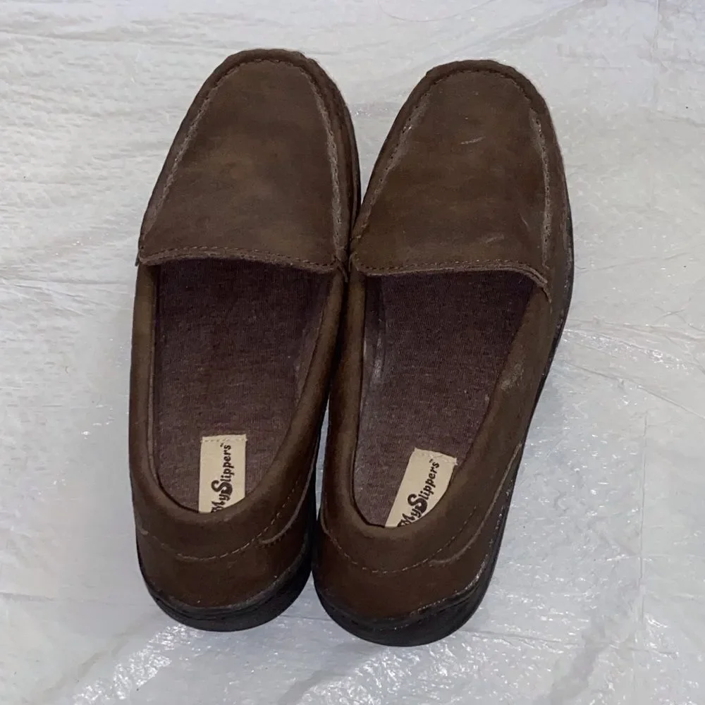 Hush Puppies My Slippers Leather Dark Brown Men's Loafers Size 10 US